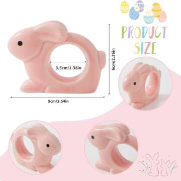 APTWOW Easter Bunny Napkin Rings Set of 4 - Porcelain Pink Easter Rabbit Napkin Holder, Vintage Napkin Rings for Birthday Wedding Party Banquet Table Decor