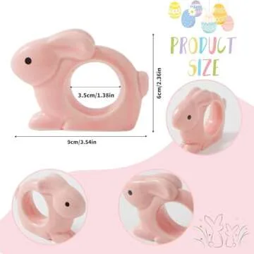 APTWOW Easter Bunny Napkin Rings Set of 4 - Porcelain Pink Easter Rabbit Napkin Holder, Vintage Napkin Rings for Birthday Wedding Party Banquet Table Decor