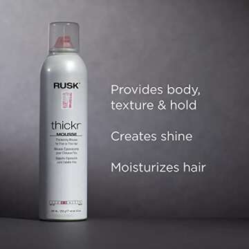 RUSK Designer Collection Thicker Thickening Mousse for Fine or Thin Hair, 8.8 Oz, Thickening Mousse that Provides Body, Texture, and Hold Without Buildup