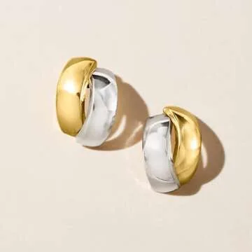 Elegant Ross-Simons 14kt Two-Tone Gold Curved Earrings