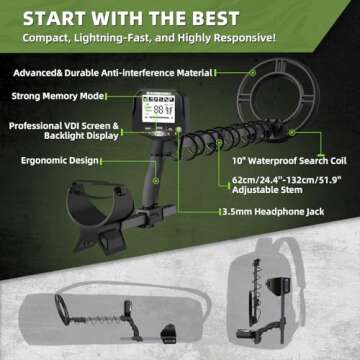 GreenRex Metal Detector for Adults Professional, Waterproof Pinpoint, High Accuracy Gold and Silver ...