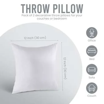Utopia Bedding Throw Pillows Insert (Pack of 2, White) - 12 x 12 Inches Bed and Couch Pillows - Indoor Decorative Pillow