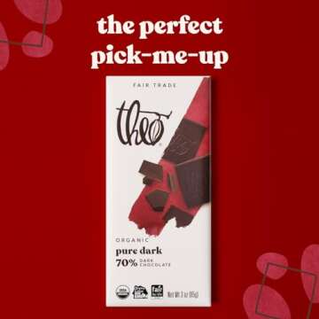 Organic Dark Chocolate Bar, Vegan, Fair Trade - Theo 70% Cacao