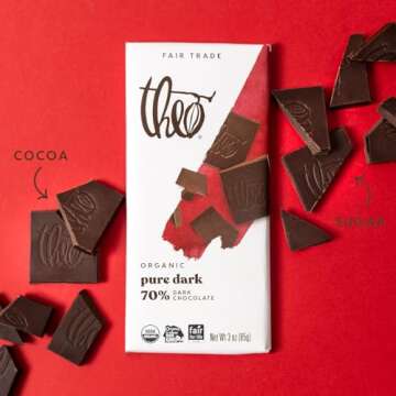 Organic Dark Chocolate Bar, Vegan, Fair Trade - Theo 70% Cacao