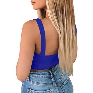 TOB Women's Sexy Sleeveless Central Single-Row Clasp Club & Night Out Crop Tank Top RoyalBlue