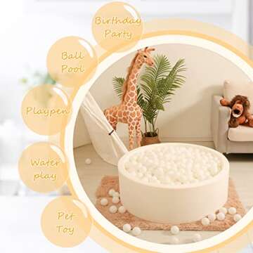 Realhaha Ball Pit Balls 100 Play Balls Plastic Balls for Baby Girls Toddlers Kids Play Tent Pool Playhouse Playpen Party Decoration, White