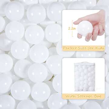 Realhaha Ball Pit Balls 100 Play Balls Plastic Balls for Baby Girls Toddlers Kids Play Tent Pool Playhouse Playpen Party Decoration, White