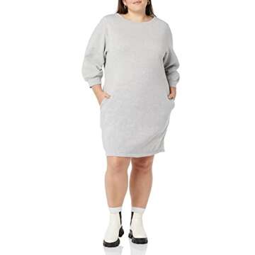 Amazon Essentials Women's Fleece Blouson Sleeve Crewneck Sweatshirt Dress (Available in Plus Size), Grey Heather, Medium