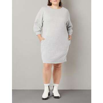 Amazon Essentials Women's Fleece Blouson Sleeve Crewneck Sweatshirt Dress (Available in Plus Size), Grey Heather, Medium