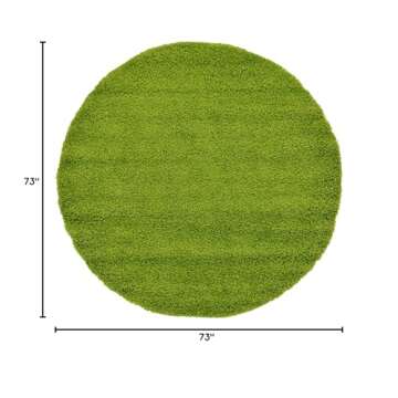 Unique Loom Solid Shag Collection Area Rug (6' 1" Round, Grass Green)