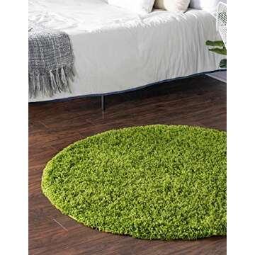 Unique Loom Solid Shag Collection Area Rug (6' 1" Round, Grass Green)
