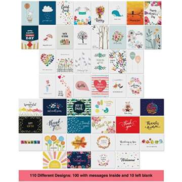 Dessie 110 Unique All Occasion Card Assortment with Envelopes 5x7. Greeting Cards Assortment Box All Occasion with Inside Message. Includes Birthday Cards , Sympathy Cards, Thinking Of You Cards, Holiday Cards