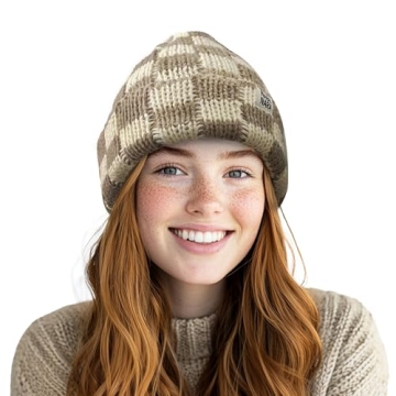 CLAPE Womens Cute Slouchy Beanies Hats, Winter Warm Chunky Checkered Beanie Large Cuff Knitted Hat S...