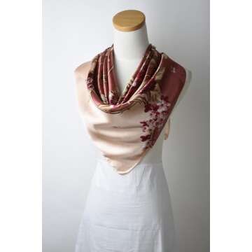 corciova 35 Women Silk Like Square Hair Scarf Headscarf Candy Pink Almond Flower Curly Headband Tie Sleeping at Night Fashion