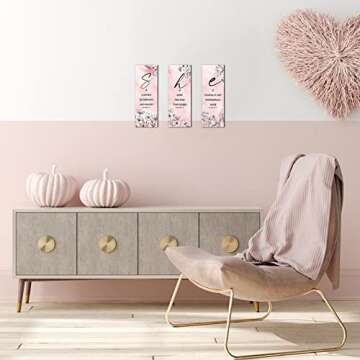 Qunclay 3 Pcs Pink Flower Inspirational Wall Decor Art Gift Wooden Motivational Hanging Christian Quotes Floral Decor for Women Girl Living Room Valentine‘s Day Gift(11.81 x 3.94 x 0.2 Inch,Pink)