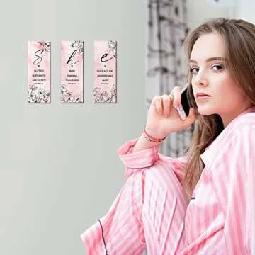 Qunclay 3 Pcs Pink Flower Inspirational Wall Decor Art Gift Wooden Motivational Hanging Christian Quotes Floral Decor for Women Girl Living Room Valentine‘s Day Gift(11.81 x 3.94 x 0.2 Inch,Pink)