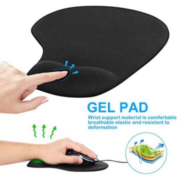 Office & Gaming Mouse Pad with Wrist Support Gel Cushion Rest Desk Mat for Desktop Computer, Laptop, Notebook Magic Mouse Keyboard Home, Game Accessories GMP40 9.1 X 7.1 in- Black