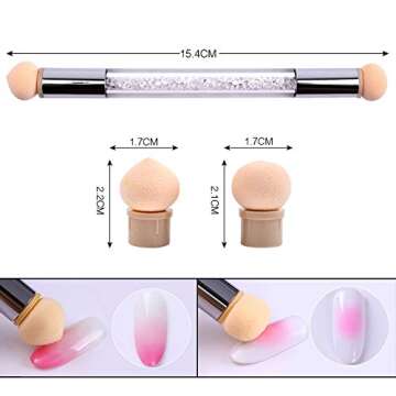 SILPECWEE 3Pcs Acrylic Nail Brush Set UV Gel Nail Ombre Brush Double-Head Sponge Pen Wooden Nail Art Gradient Painting Brush Manicure Tools