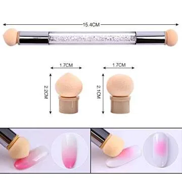 SILPECWEE 3Pcs Acrylic Nail Brush Set UV Gel Nail Ombre Brush Double-Head Sponge Pen Wooden Nail Art Gradient Painting Brush Manicure Tools