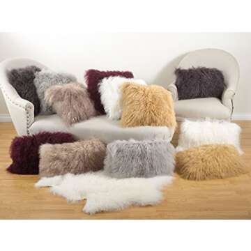 Occasion Gallery Gold Tone Color Real Mongolian Lamb Fur Pillow, Filled. 16 Inch Square