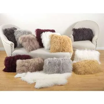 Occasion Gallery Gold Tone Color Real Mongolian Lamb Fur Pillow, Filled. 16 Inch Square