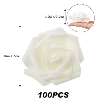 Artificial Rose Flowers, 100 pcs Foam Rose Bulk Ivory Fake flower heads for DIY Wedding Bouquets Rose Wall kissing balls Bridal Shower Centerpieces Arrangements Party Tables Decorations(Ivory)