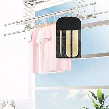 5 Packs Extra Long Hair Extensions Holder Wigs Storage Bag with Wooden Hangers Hairpieces Ponytail Bundles Carrier Case Hanging Protector Pouch for Travel Daily Use (Black)