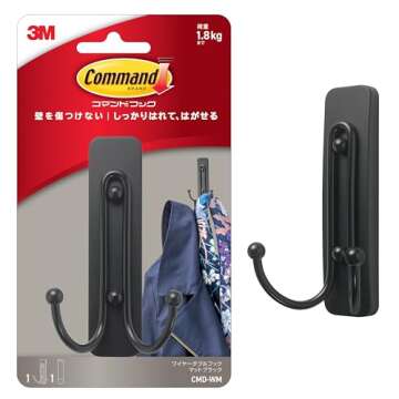 Command Large Matte Black Double Hook, 1 Hooks and 1 Command Strip, Damage Free Hanging Wall Hooks w...