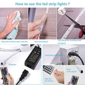 Kwanan LED Strip Lights, 5050 RGB Color Changing Flexible Rope Lights Kit with 44 Keys Remote Controller (RGB)