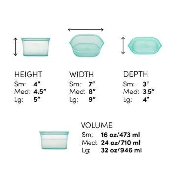 Zip Top Reusable Food Storage Bags | 3 Dish Set [Teal] | Silicone Meal Prep Container | Microwave, Dishwasher and Freezer Safe | Made in the USA