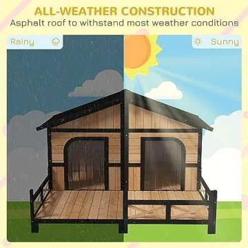 PawHut Wooden Large Dog House Outdoor Double XL Dog Kennel with Elevated Floor and Porch, Weatherproof Puppy Shelter for Small and Medium Breed Dogs, Natural