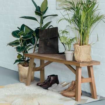 Sawmill Long Wood Bench, 43" Farmhouse Entryway Bench for Living Dining Room, Rustic Entry Way Benches Seat, Solid Wood, Handcraft Finshed, Natural