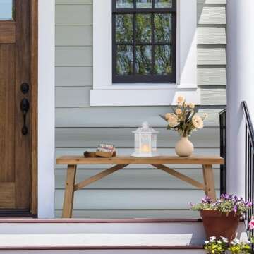 Sawmill Long Wood Bench, 43" Farmhouse Entryway Bench for Living Dining Room, Rustic Entry Way Benches Seat, Solid Wood, Handcraft Finshed, Natural