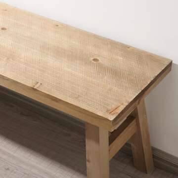 Sawmill Long Wood Bench, 43" Farmhouse Entryway Bench for Living Dining Room, Rustic Entry Way Benches Seat, Solid Wood, Handcraft Finshed, Natural