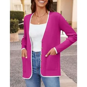 ZESICA Women's Fall Fashion Cardigan Sweaters Long Sleeve Button Open Front Color Block Coatigan wit...