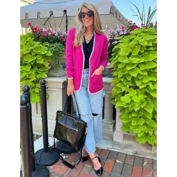 ZESICA Women's Color Block Cardigan with Pockets