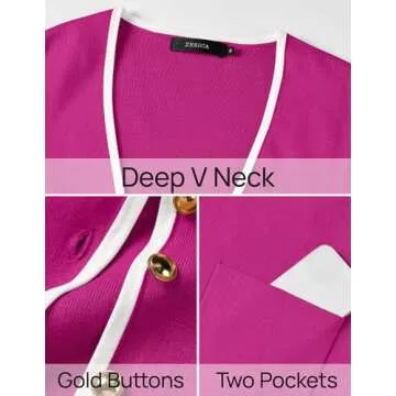 ZESICA Women's Color Block Cardigan with Pockets