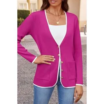 ZESICA Women's Color Block Cardigan with Pockets