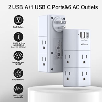 YISHU Surge Protector 6 AC + 3 USB Ports Power Strip