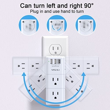 YISHU Surge Protector 6 AC + 3 USB Ports Power Strip