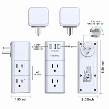 YISHU Surge Protector 6 AC + 3 USB Ports Power Strip