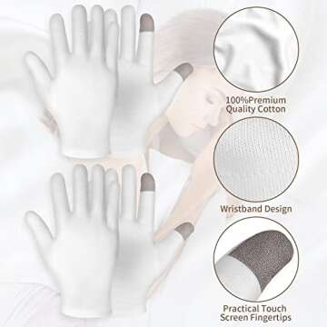WLLHYF 2 Pairs White Cotton Moisturizing Gloves Spa Touch Screen Gloves Overnight Bedtime Moisturizing Hands Gloves Dry Hands Lotion Gloves Eczema Gloves for Men Women (2 Pair)