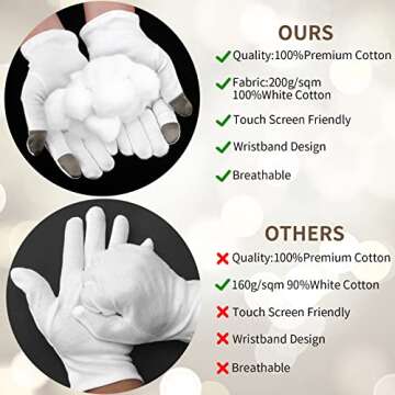 WLLHYF 2 Pairs White Cotton Moisturizing Gloves Spa Touch Screen Gloves Overnight Bedtime Moisturizing Hands Gloves Dry Hands Lotion Gloves Eczema Gloves for Men Women (2 Pair)