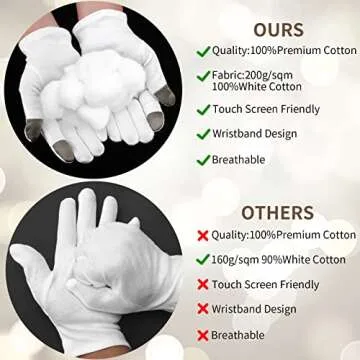 WLLHYF 2 Pairs White Cotton Moisturizing Gloves Spa Touch Screen Gloves Overnight Bedtime Moisturizing Hands Gloves Dry Hands Lotion Gloves Eczema Gloves for Men Women (2 Pair)