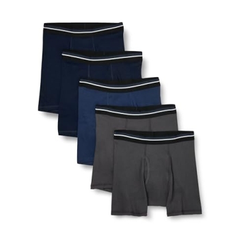 Amazon Essentials Mens Underwear Boxer Briefs, Comfortable Cotton, Tag-Free, Pack of 5, Charcoal/Dar...