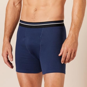 Amazon Essentials Mens Underwear Boxer Briefs, Comfortable Cotton, Tag-Free, Pack of 5, Charcoal/Dark Blue/Dark Navy, Medium