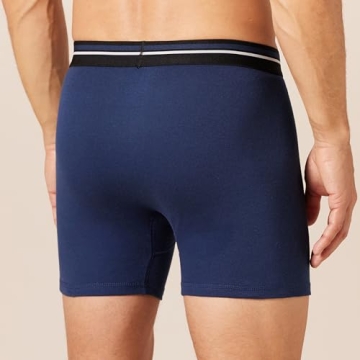 Amazon Essentials Mens Underwear Boxer Briefs, Comfortable Cotton, Tag-Free, Pack of 5, Charcoal/Dark Blue/Dark Navy, Medium