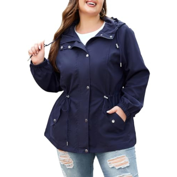 Stylish Plus Size Lightweight Waterproof Women’s Rain Jacket with Hood for Outdoor Activities in N...