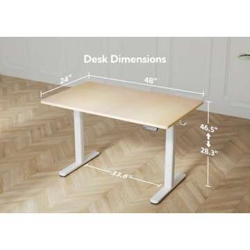 YDN Electric Standing Desk, 48x24 Inch Stand up Desk Adjustable Height, Sit Stand Home Office Desk with Splice Board, Natural Top