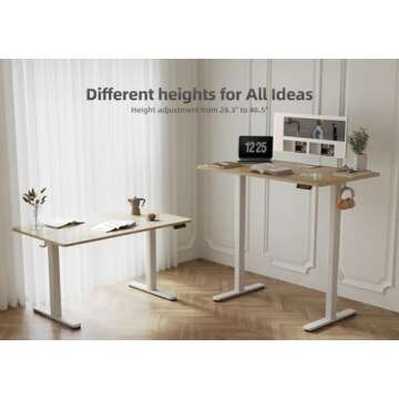YDN Electric Standing Desk, 48x24 Inch Stand up Desk Adjustable Height, Sit Stand Home Office Desk with Splice Board, Natural Top